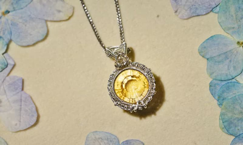 純手工銀繞線黃水晶出口雕刻版雪花吊墜項鍊