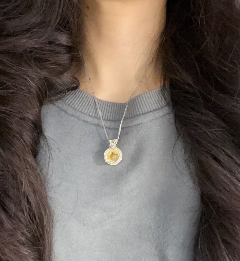 純手工銀繞線黃水晶出口雕刻版雪花吊墜項鍊