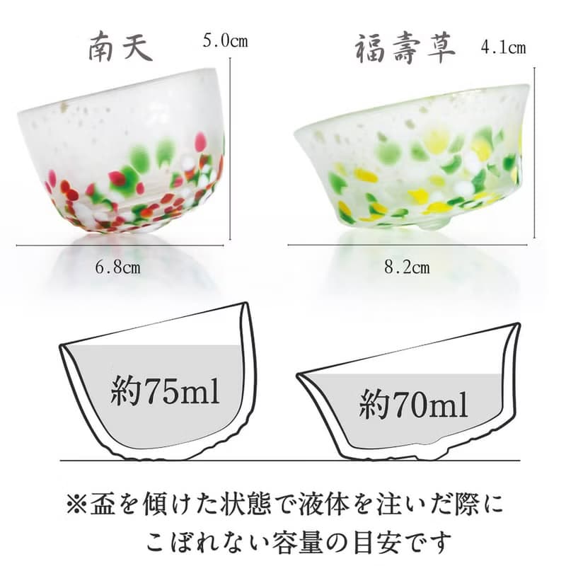 (一對價)【日本津輕-轉運金箔福杯】南天&福壽草手作不倒翁對杯組