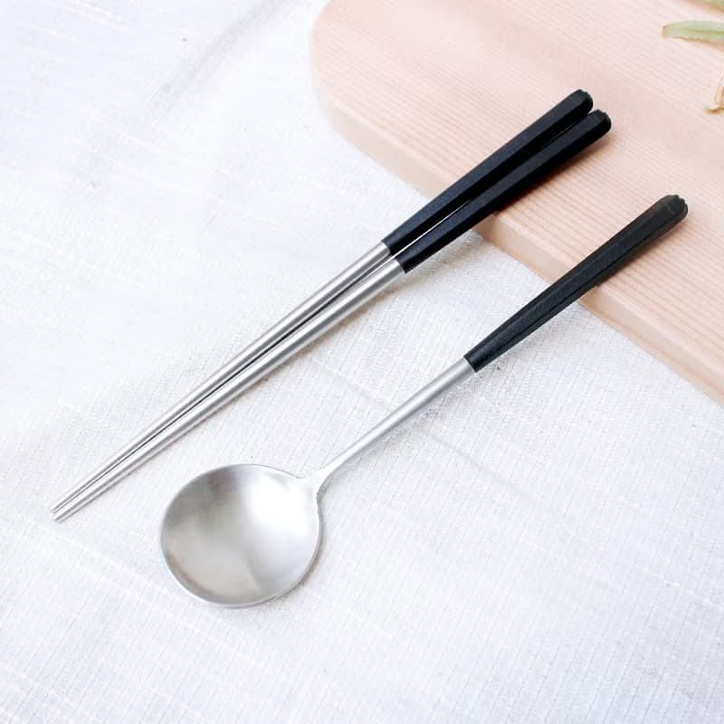 創意六角好筷匙餐具組2組入-沉黑