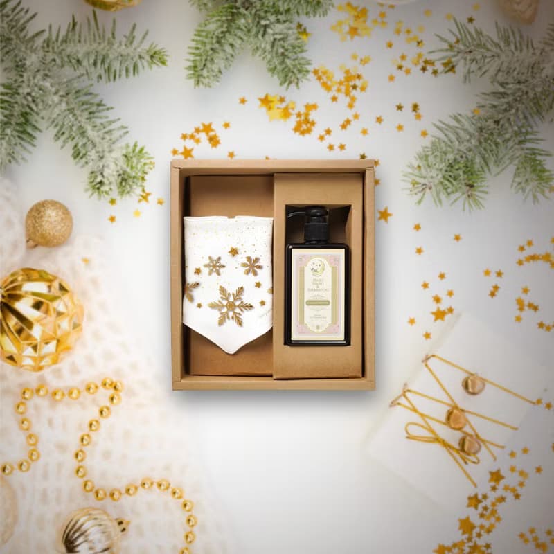 金色雪花 三角巾/口水巾/領巾+沐浴洗髮露 寶寶 嬰兒 禮盒 交換禮物