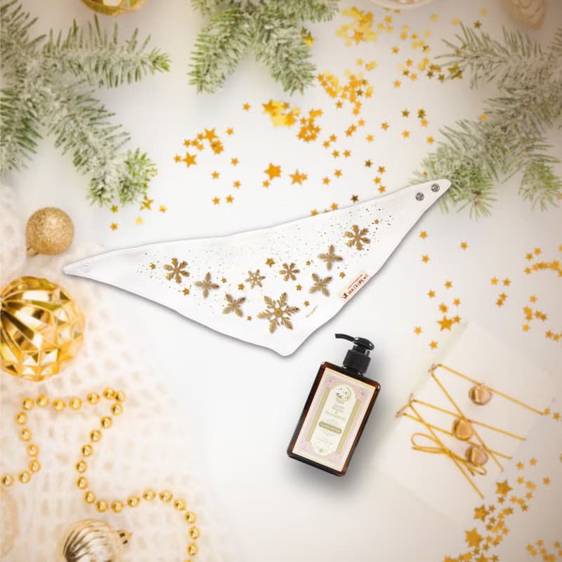 金色雪花 三角巾/口水巾/領巾+沐浴洗髮露 寶寶 嬰兒 禮盒 交換禮物
