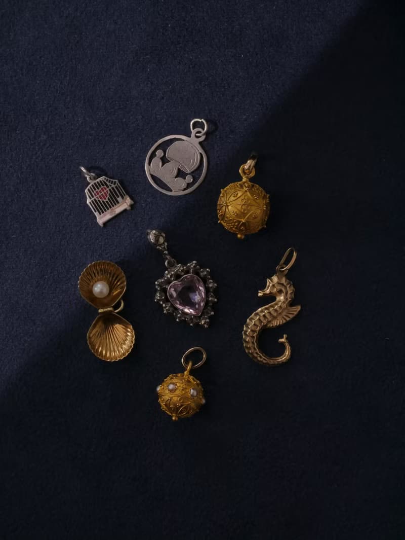 1880s 法國 白鐵礦玻璃愛心純銀吊墜