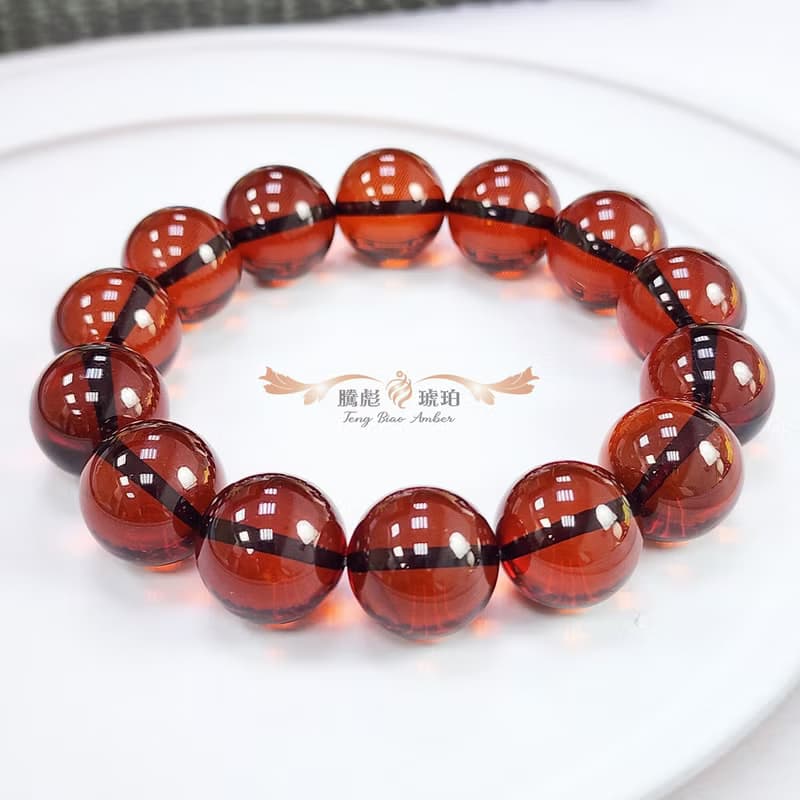 騰彪琥珀 天然琥珀蜜蠟 葡萄紅色血珀 藏級單圈 素色手鍊