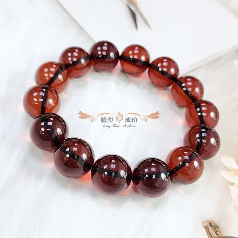 騰彪琥珀 天然琥珀蜜蠟 葡萄紅色血珀 藏級單圈 素色手鍊