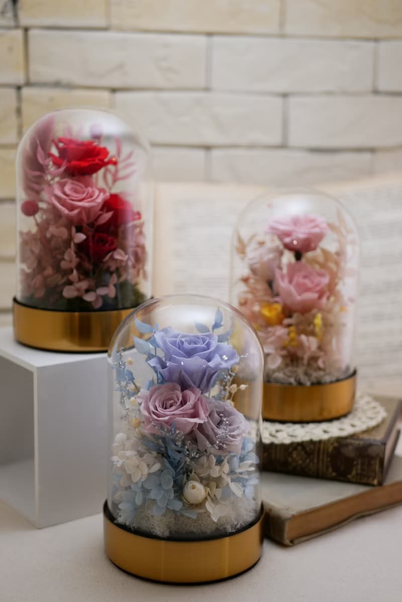 永生花金屬玻璃花盅-玫瑰系
