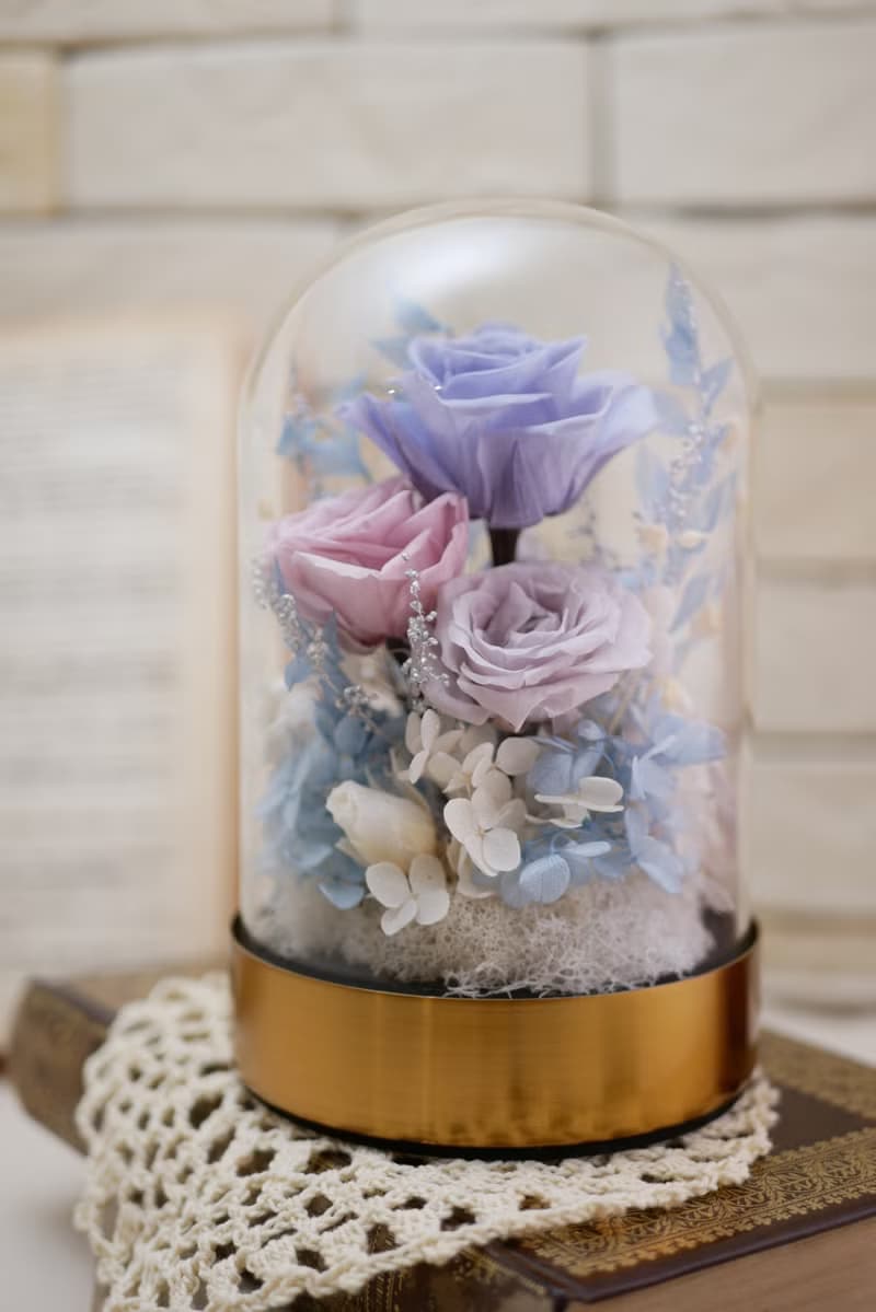 永生花金屬玻璃花盅-玫瑰系