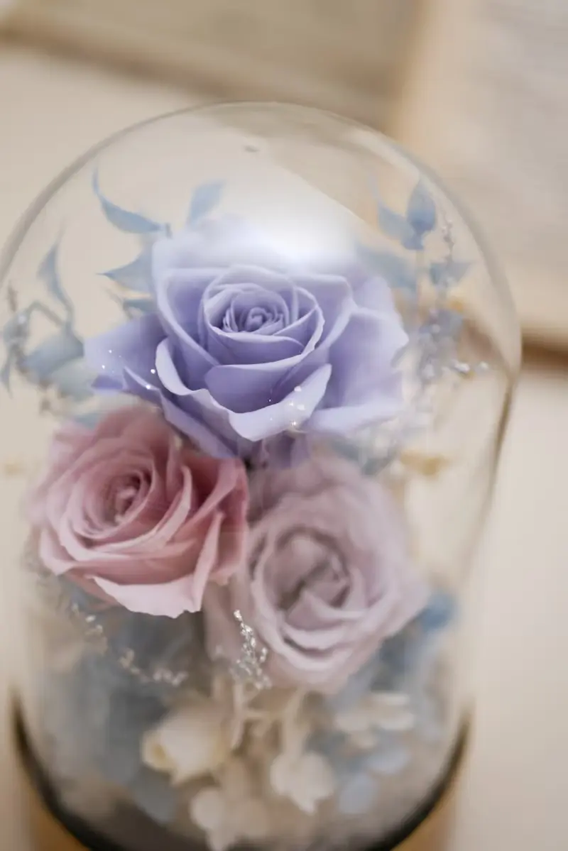 永生花金屬玻璃花盅-玫瑰系