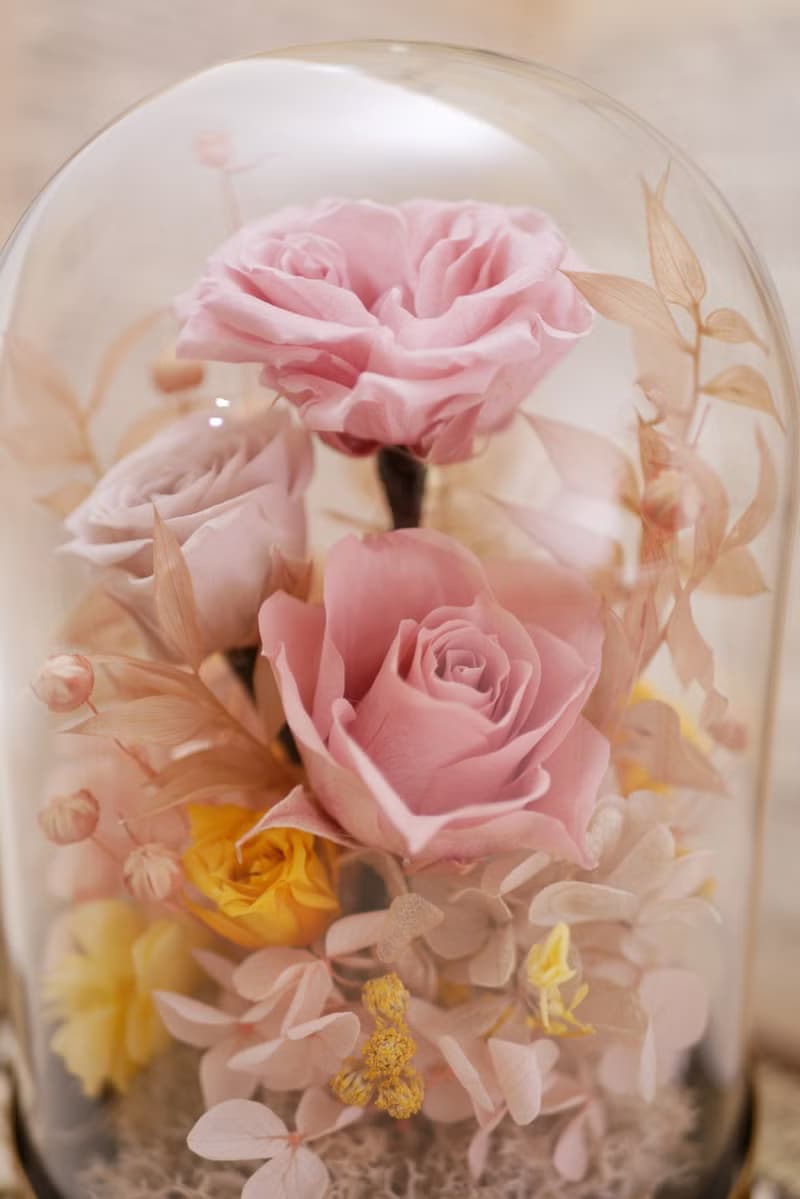 永生花金屬玻璃花盅-玫瑰系