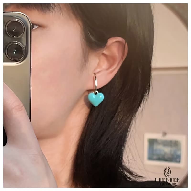 色彩的詩~原創Y2K粉藍愛心耳環耳扣辣妹高級小眾耳夾夏天百搭