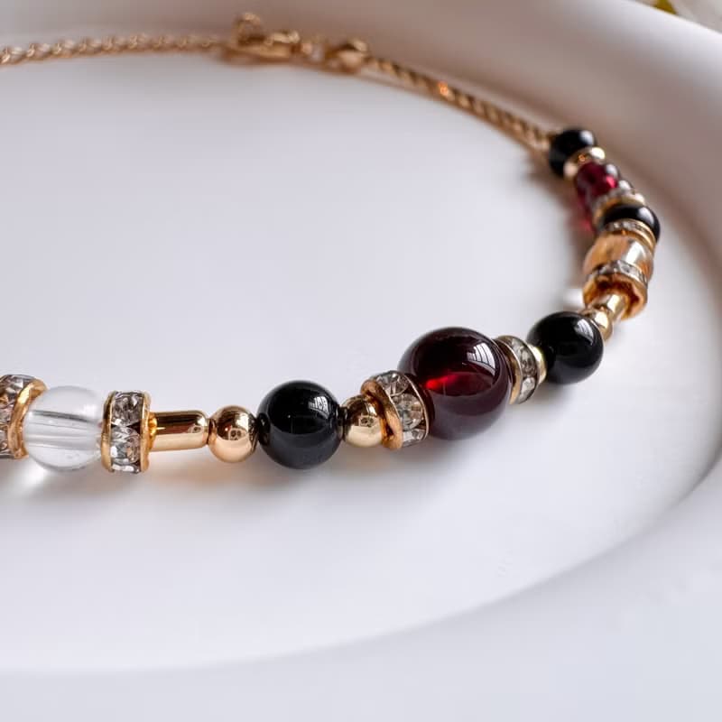 牡羊座水晶手鍊手環 | 石榴石、黑碧璽、白水晶 | 十二星座守護石