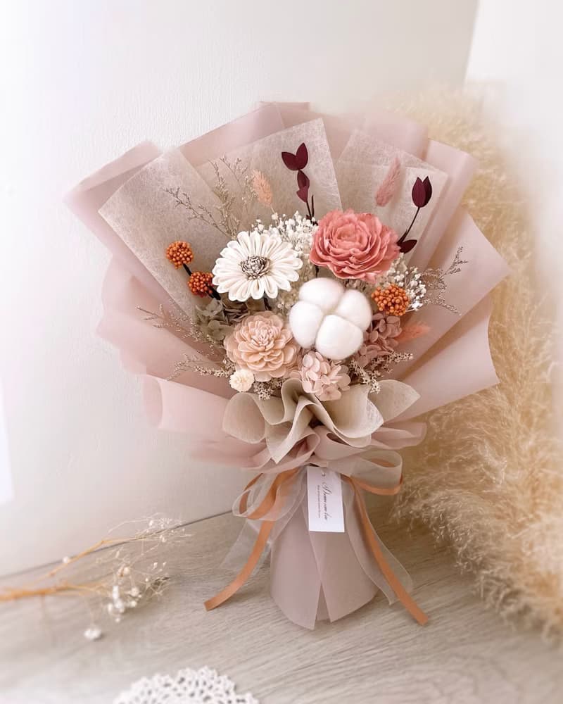 永生乾燥花束-暮粉絮語 l 藕粉色花束 情人節花束 粉色永生花束