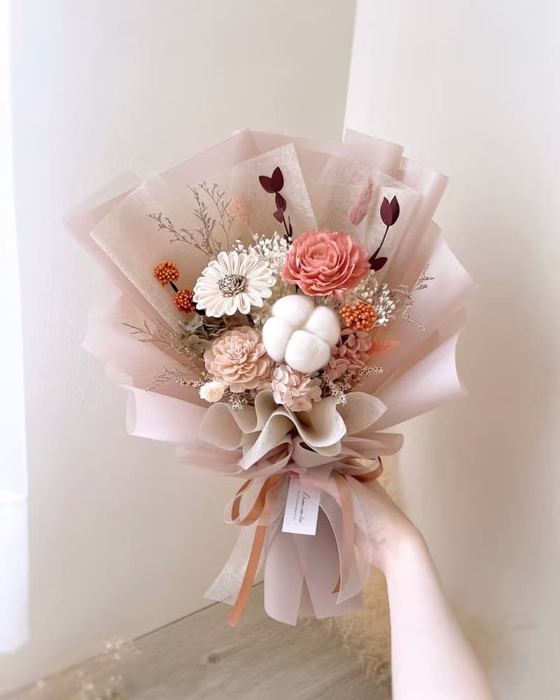 永生乾燥花束-暮粉絮語 l 藕粉色花束 情人節花束 粉色永生花束