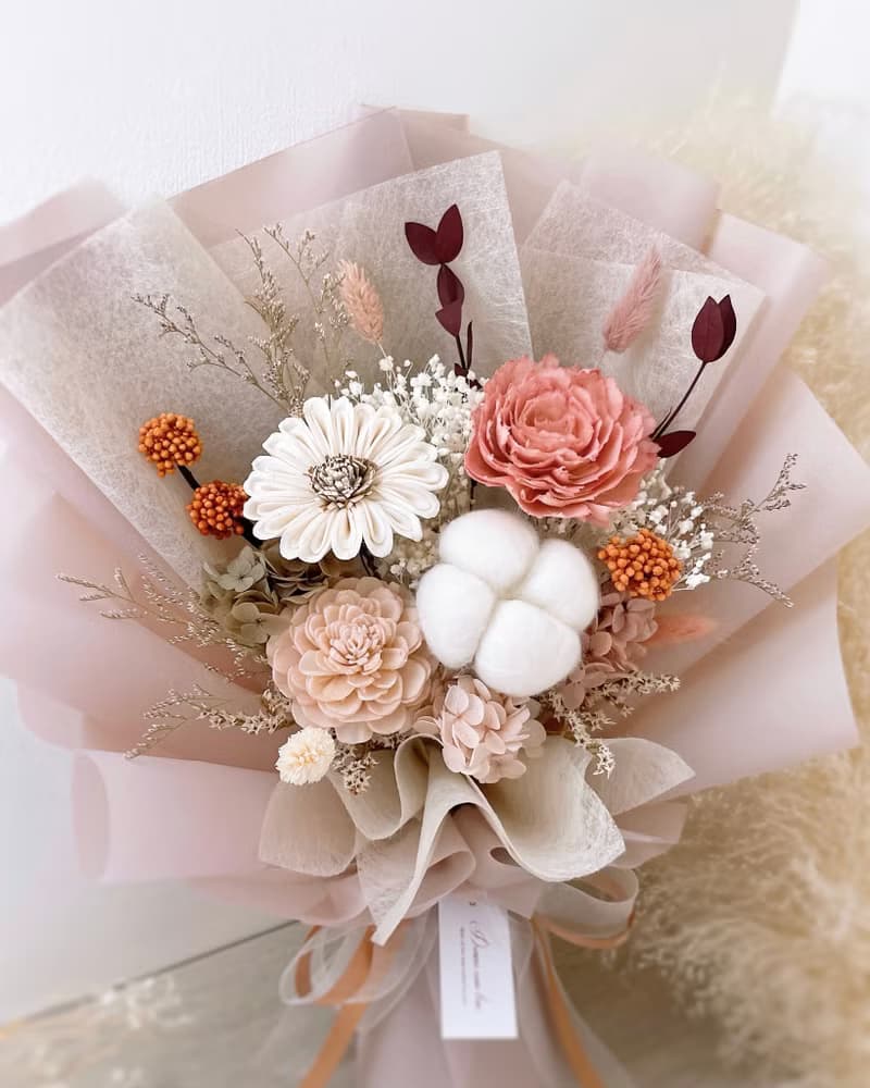 永生乾燥花束-暮粉絮語 l 藕粉色花束 情人節花束 粉色永生花束