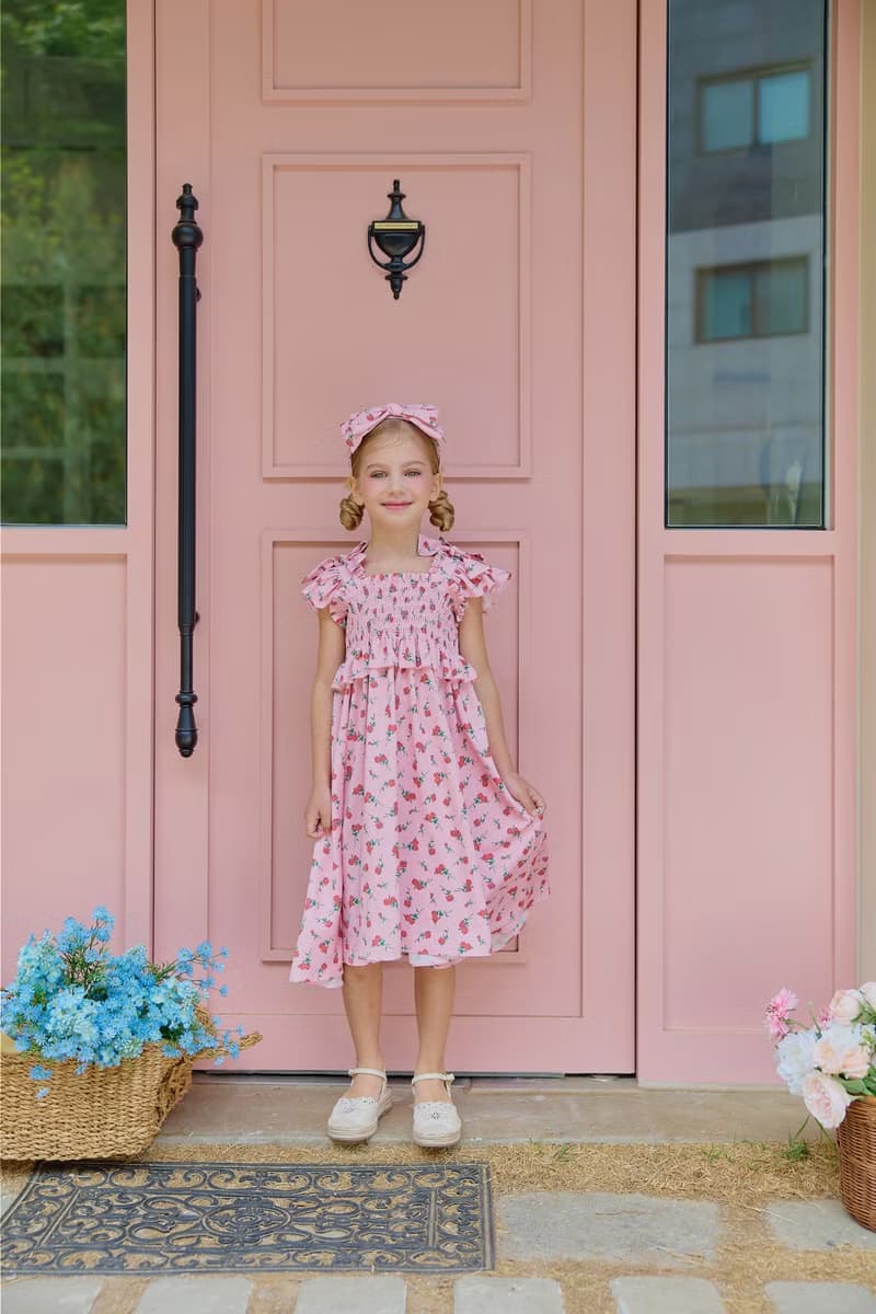 Rose Bow Smoked Dress - Light Pink