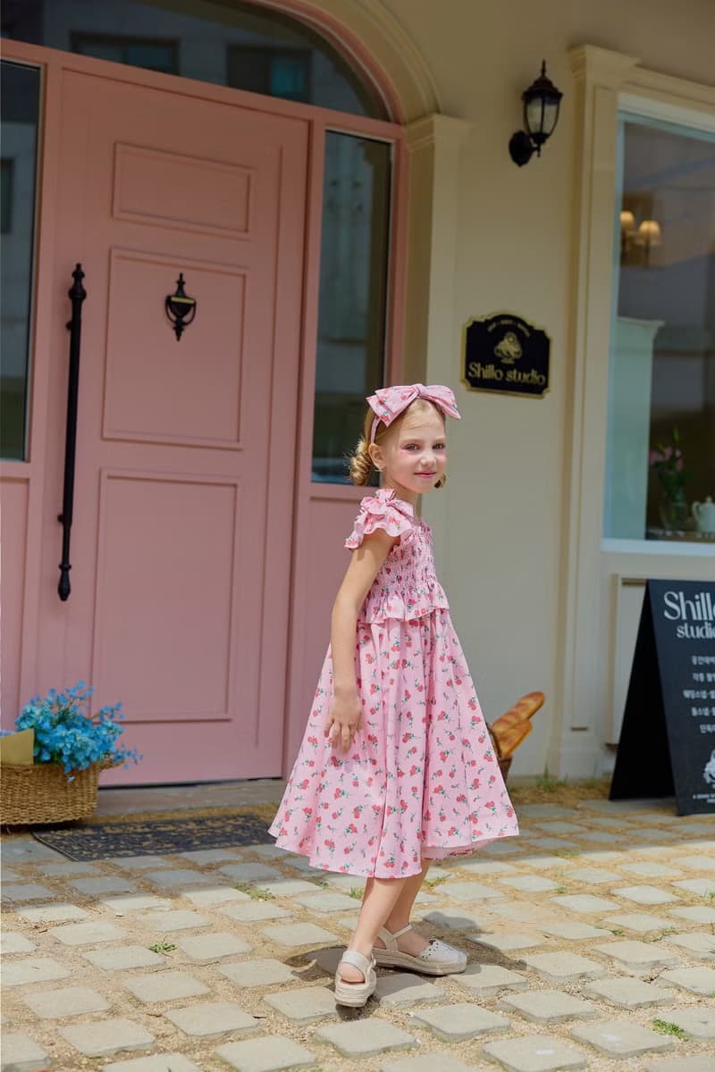 Rose Bow Smoked Dress - Light Pink