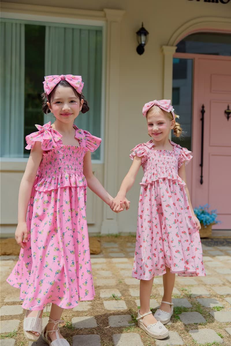 Rose Bow Smoked Dress - Light Pink
