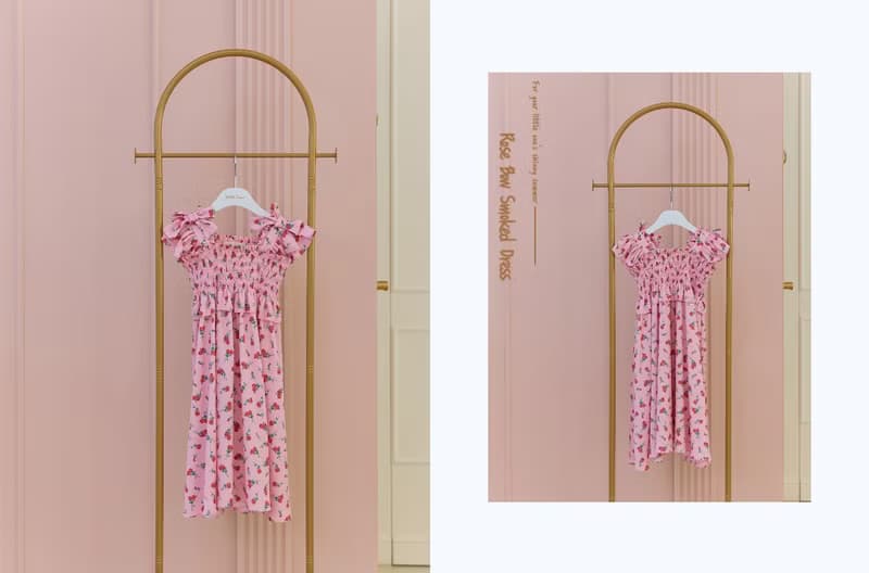 Rose Bow Smoked Dress - Light Pink
