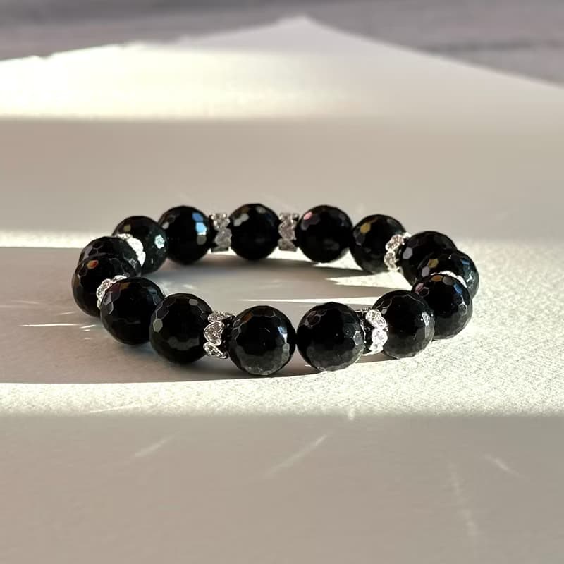 【獅子處女】黑瑪瑙切角鍍銀手鏈 男士手鍊 情侶手鍊 情人節禮物