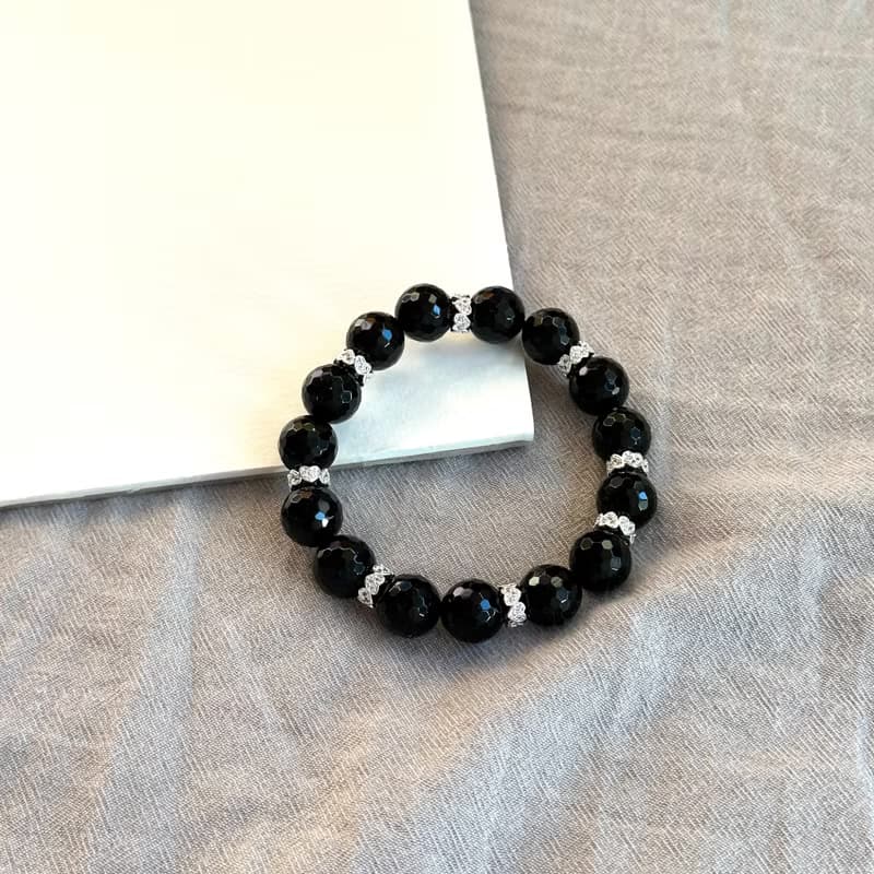 【獅子處女】黑瑪瑙切角鍍銀手鏈 男士手鍊 情侶手鍊 情人節禮物