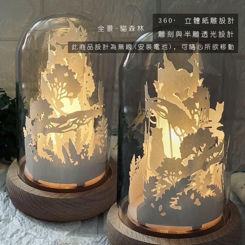 360全景-貓森林光影紙雕燈 (led夜燈)