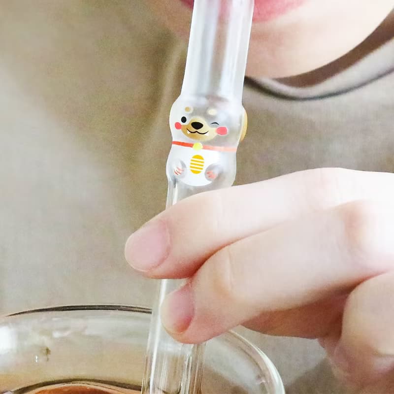 招財狗造型玻璃吸管