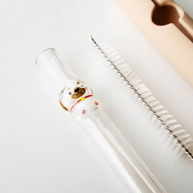 招財狗造型玻璃吸管