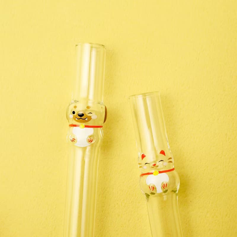 招財狗造型玻璃吸管