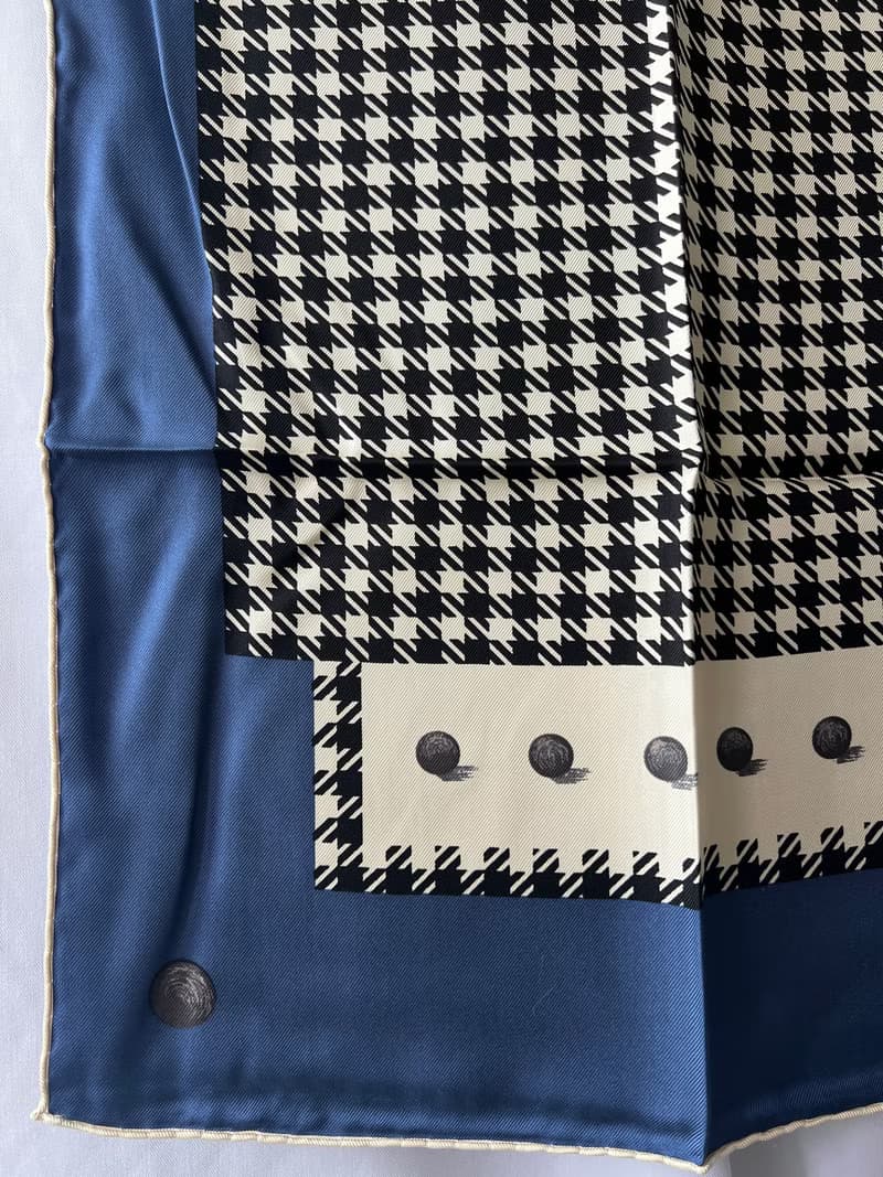 Dior藍色千鳥格圍巾絲巾 原裝盒 日本中古vintage