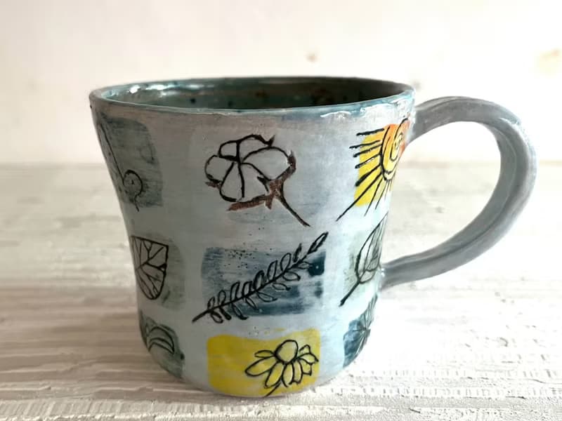 手繪風植物圖鑑陶製咖啡杯_陶器馬克杯