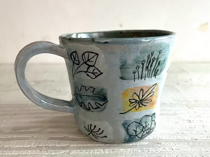 手繪風植物圖鑑陶製咖啡杯_陶器馬克杯