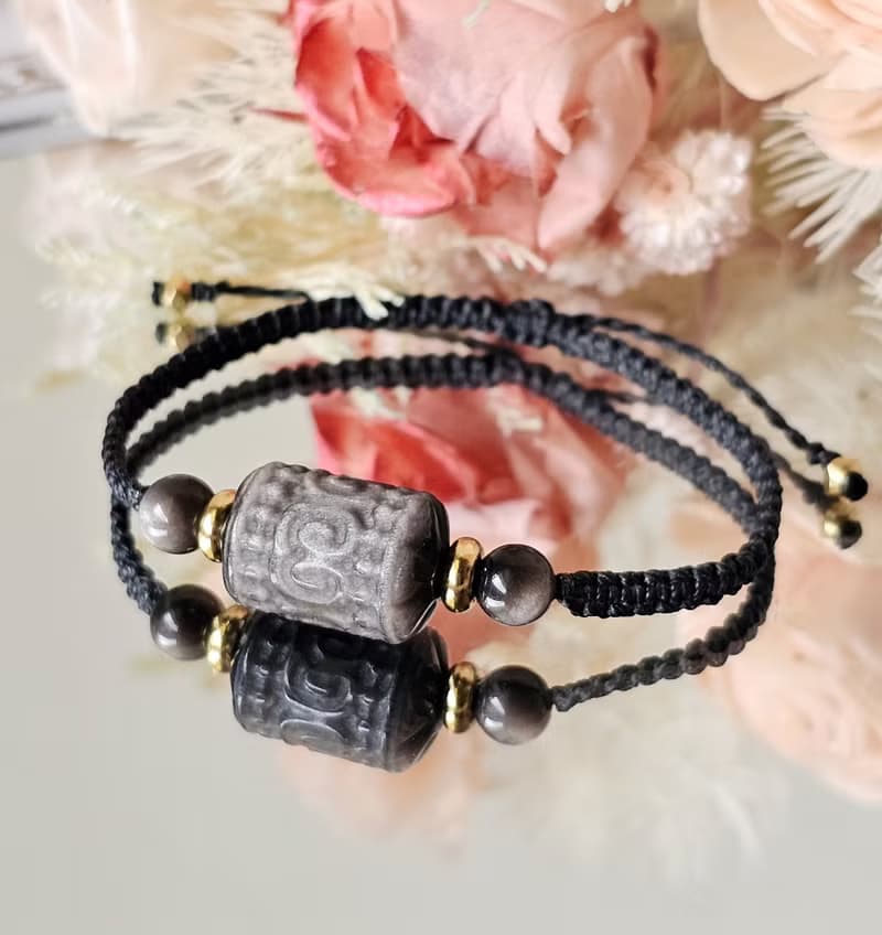 曜盾‧守護手鍊-平安月系列/水晶蠟線編織款-銀曜石/守護/避邪