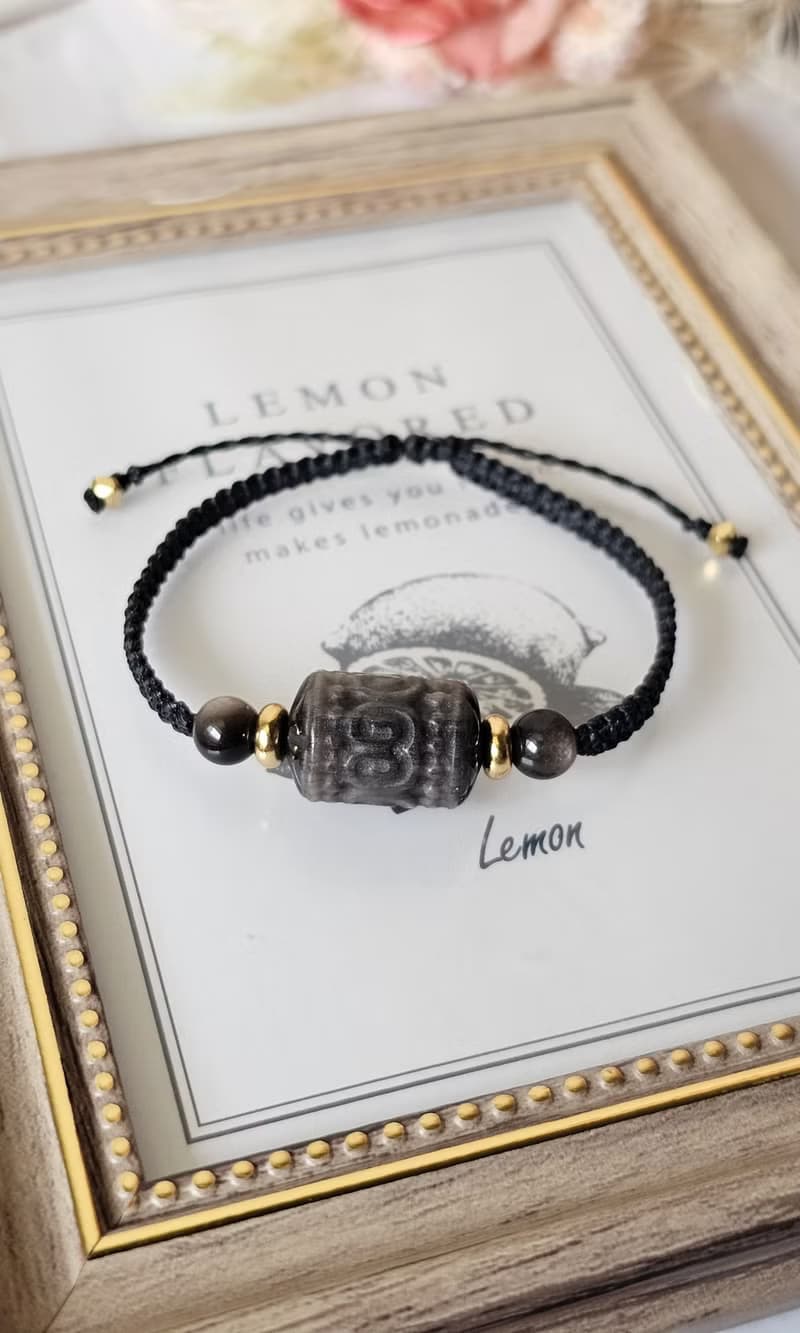 曜盾‧守護手鍊-平安月系列/水晶蠟線編織款-銀曜石/守護/避邪