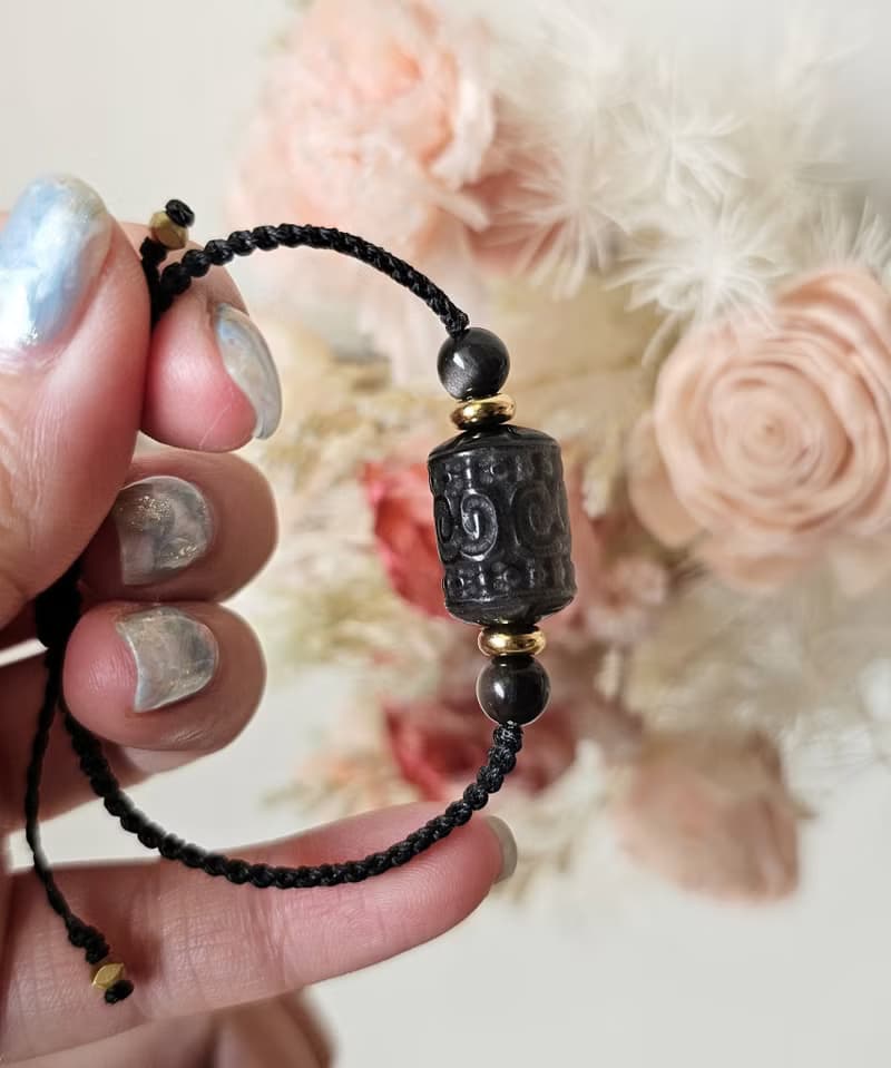 曜盾‧守護手鍊-平安月系列/水晶蠟線編織款-銀曜石/守護/避邪