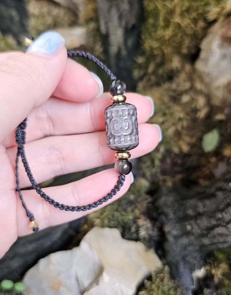 曜盾‧守護手鍊-平安月系列/水晶蠟線編織款-銀曜石/守護/避邪