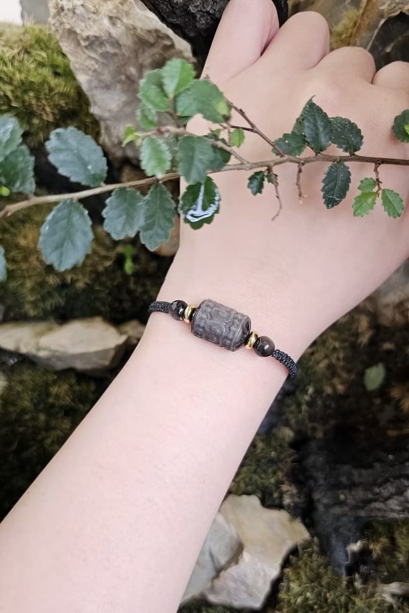 曜盾‧守護手鍊-平安月系列/水晶蠟線編織款-銀曜石/守護/避邪