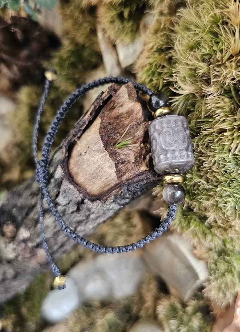 曜盾‧守護手鍊-平安月系列/水晶蠟線編織款-銀曜石/守護/避邪