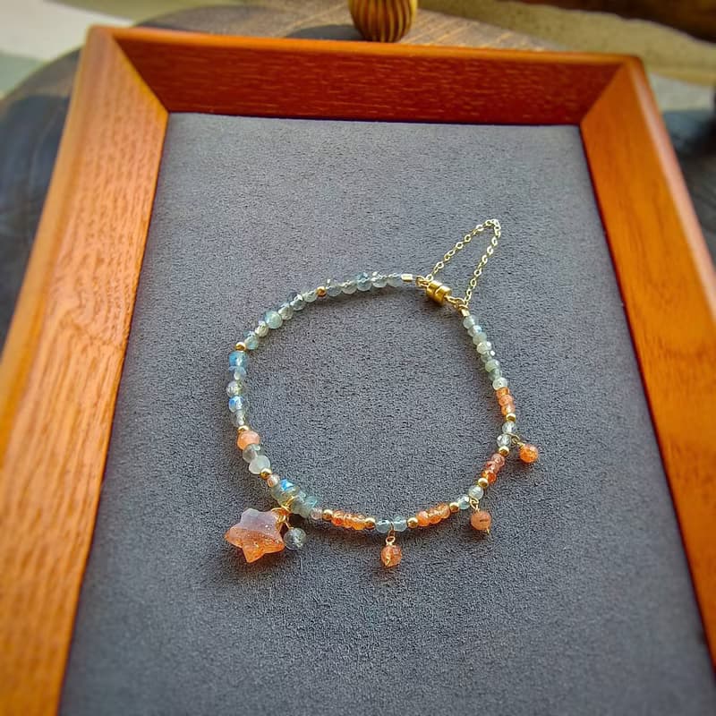 |14kgf輕珠寶|天然金太陽星星磁扣手鍊