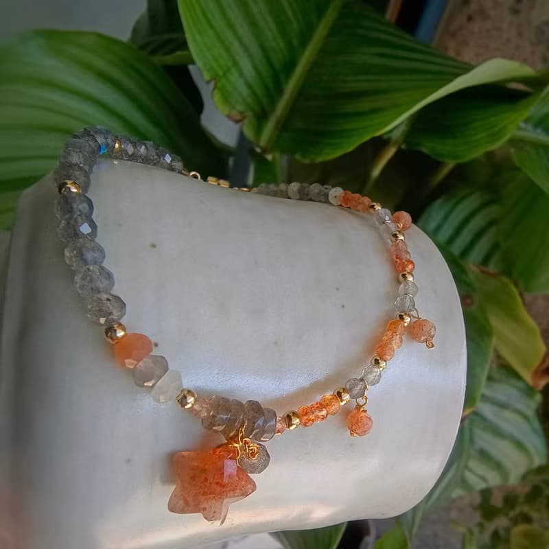 |14kgf輕珠寶|天然金太陽星星磁扣手鍊