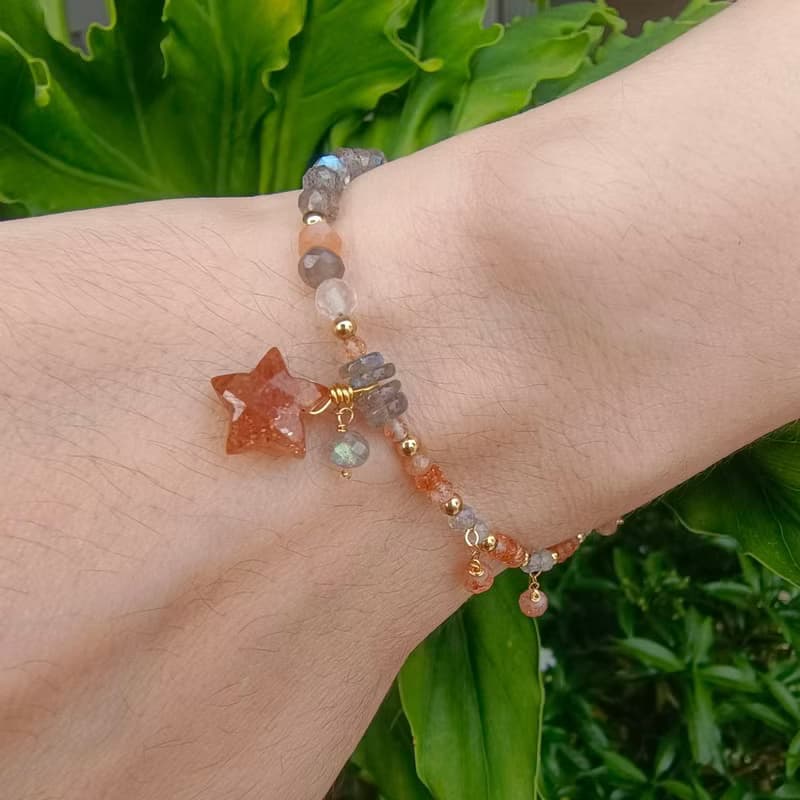 |14kgf輕珠寶|天然金太陽星星磁扣手鍊