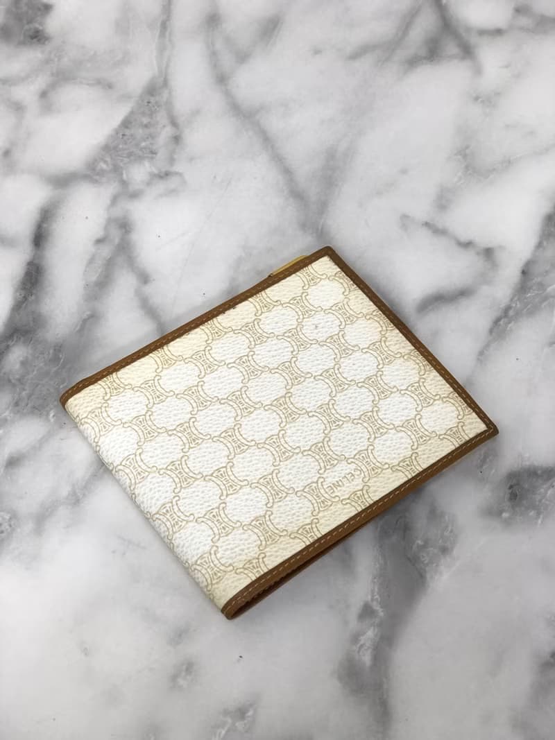 【 日本直送　名牌中古包 】CELINE セリーヌ マカダム 財布 ホワイト レザー 二つ折り財布 vintage ヴィンテージ オールド 2psvih