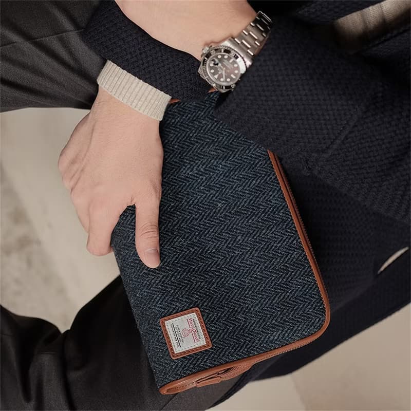 哈裡斯粗花呢男士手拿包harris tweed人字紋英倫復古大容量夾包男