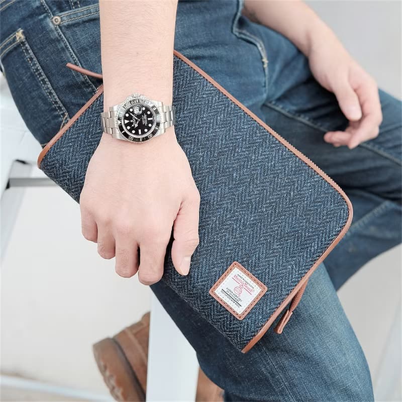 哈裡斯粗花呢男士手拿包harris tweed人字紋英倫復古大容量夾包男