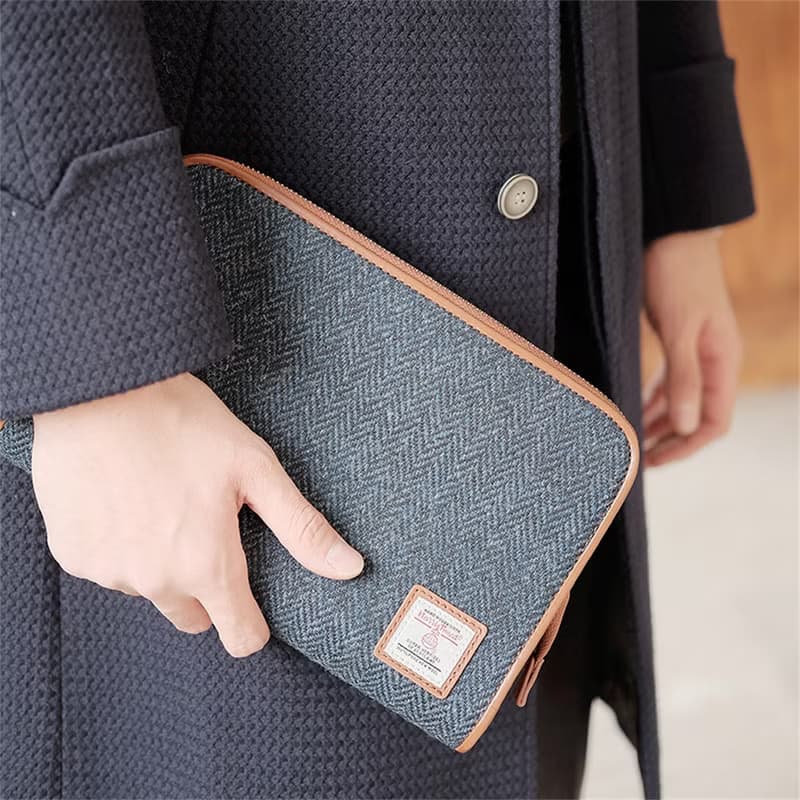 哈裡斯粗花呢男士手拿包harris tweed人字紋英倫復古大容量夾包男