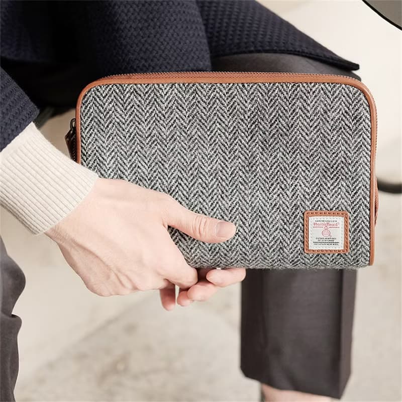 哈裡斯粗花呢男士手拿包harris tweed人字紋英倫復古大容量夾包男
