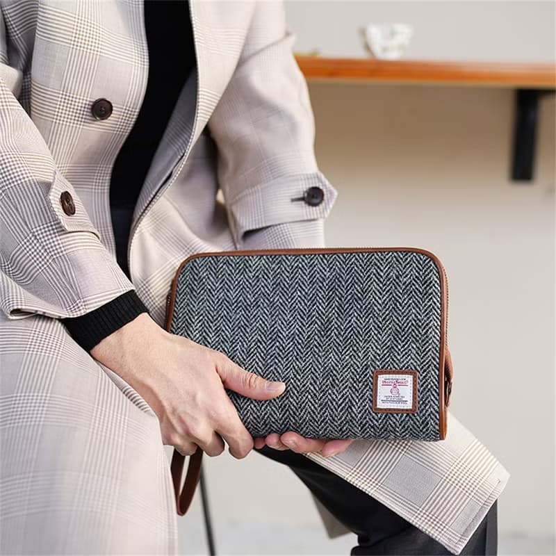 哈裡斯粗花呢男士手拿包harris tweed人字紋英倫復古大容量夾包男