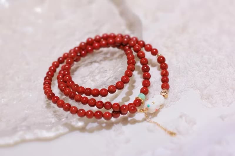 天然川料南紅手鏈 多圈南紅搭配猛獁象牙度母翡翠本命年必備 生日