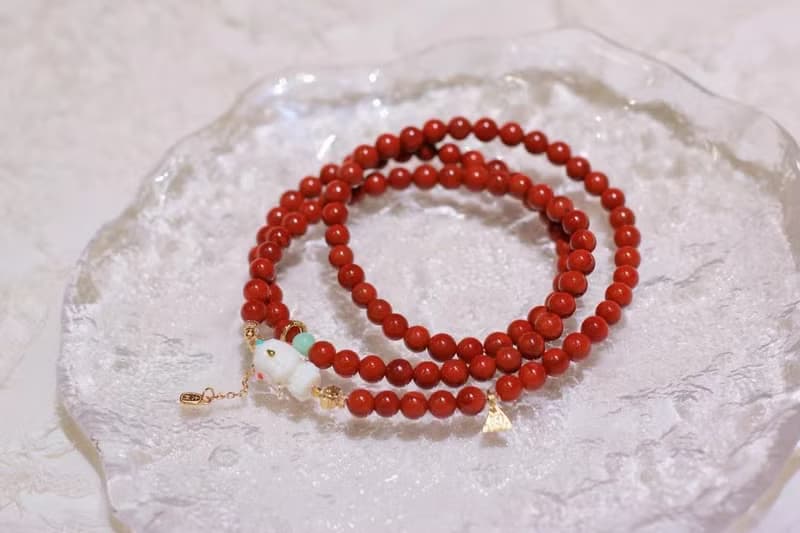 天然川料南紅手鏈 多圈南紅搭配猛獁象牙度母翡翠本命年必備 生日