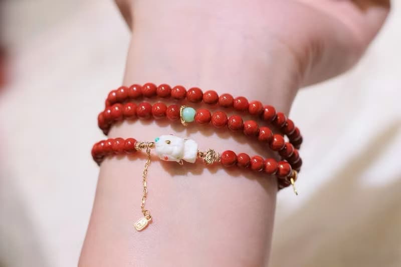 天然川料南紅手鏈 多圈南紅搭配猛獁象牙度母翡翠本命年必備 生日
