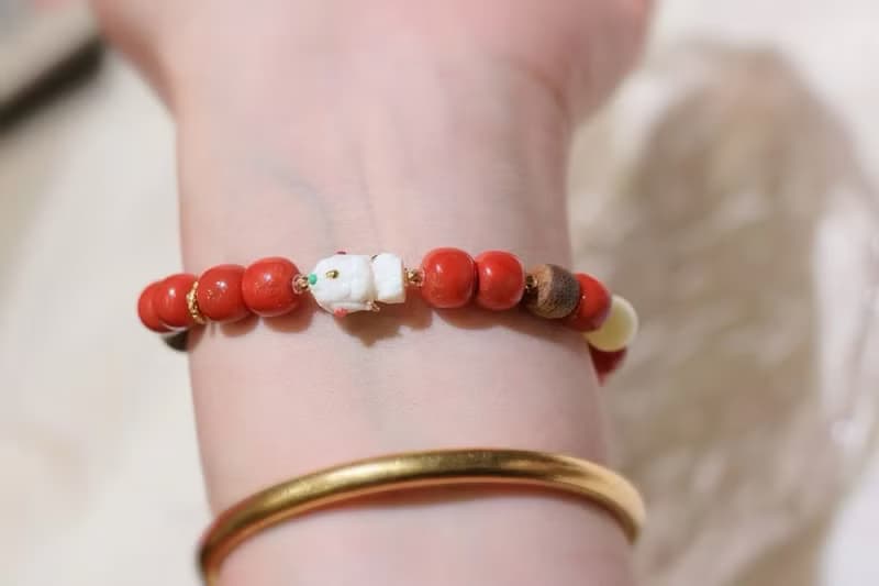 天然川料南紅手鏈 多圈南紅搭配猛獁象牙度母翡翠本命年必備 生日